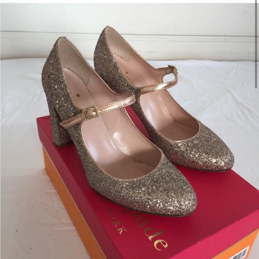 Rose Gold Kate Spade Mary Jane Glitter Heels 7.5